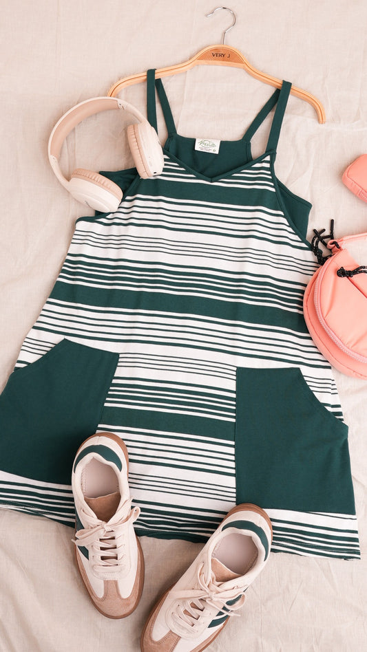 Delany Striped Mini Dress with Shorts | Forest Green