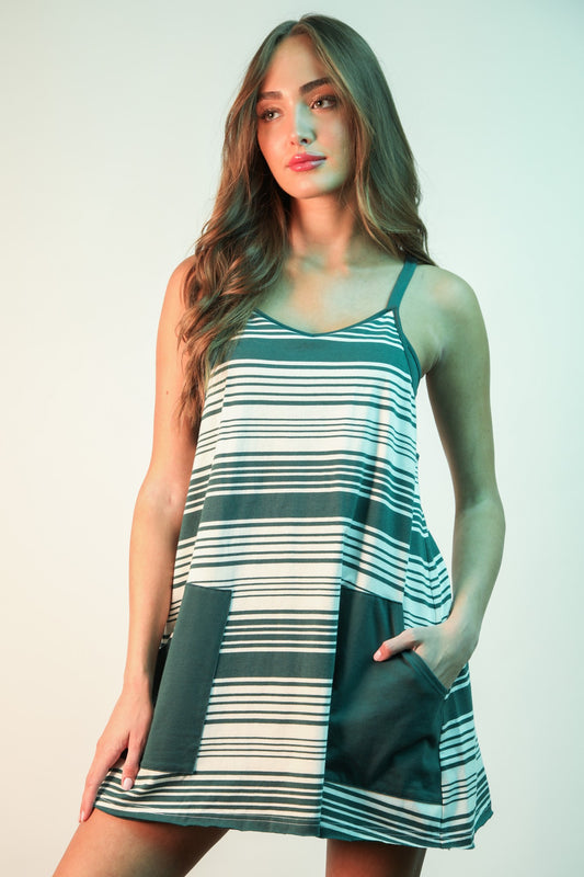 Delany Striped Mini Dress with Shorts | Forest Green