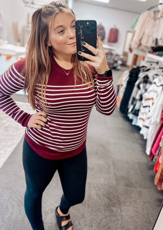 Kemper Striped Sweater | Burgundy