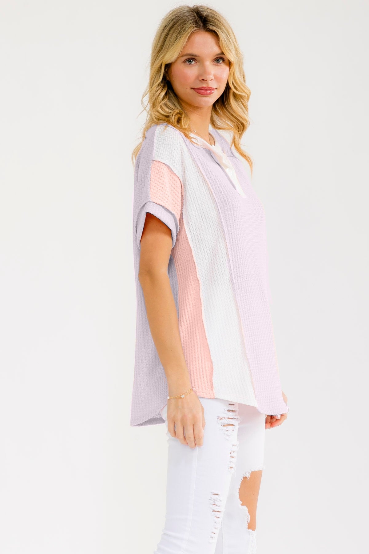 Eloise Color Block Henley Top | Lilac