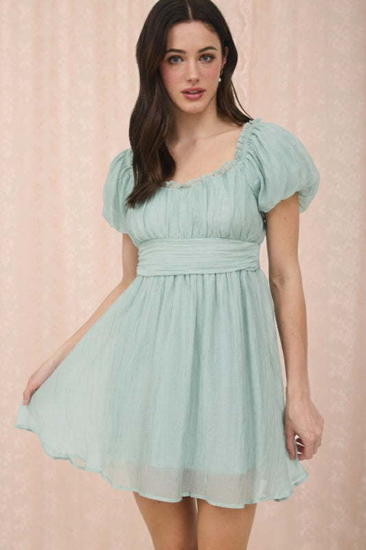 Emerai Balloon Sleeve Mini Dress | Mint