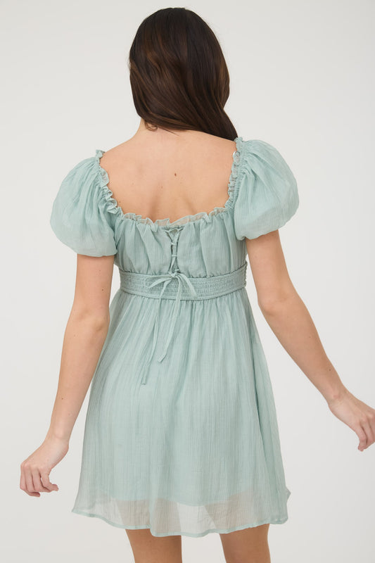 Emerai Balloon Sleeve Mini Dress | Mint