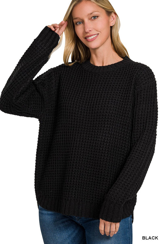 Emma Hi-Low Waffle Sweater | Black
