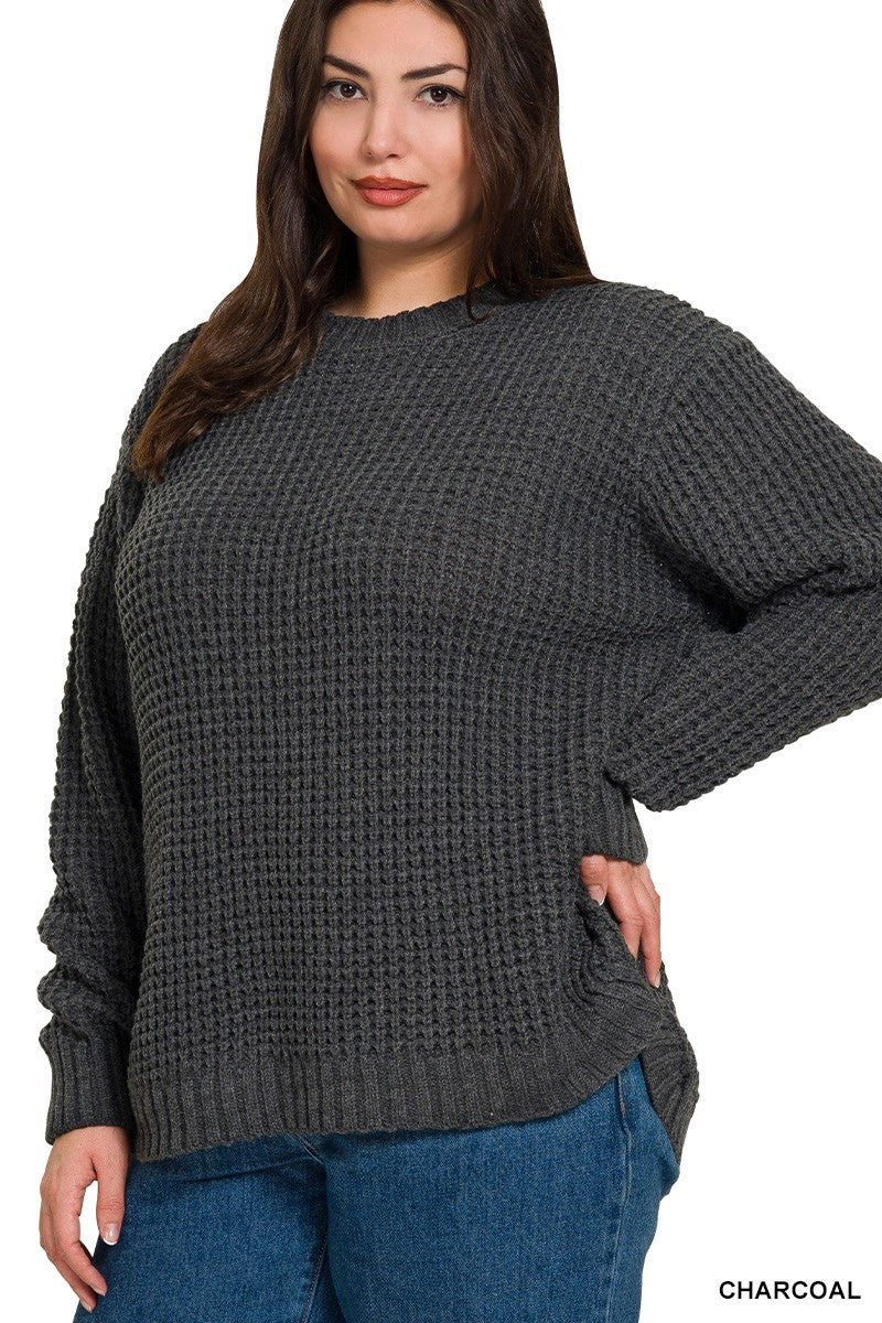 Emma Hi-Low Waffle Sweater | Charcoal