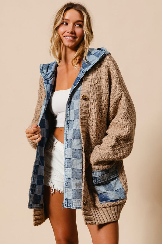 Finley Denim Sweater Cardigan | Latte