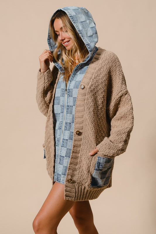 Finley Denim Sweater Cardigan | Latte
