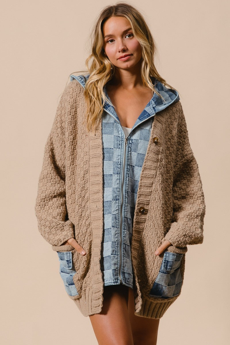 Finley Denim Sweater Cardigan | Latte