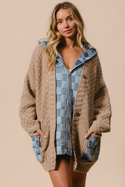 Finley Denim Sweater Cardigan | Latte