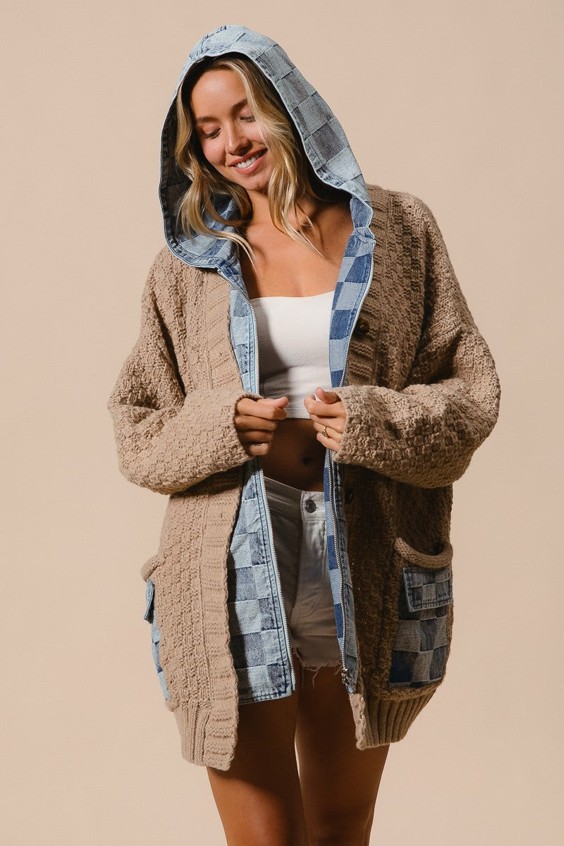Finley Denim Sweater Cardigan | Latte