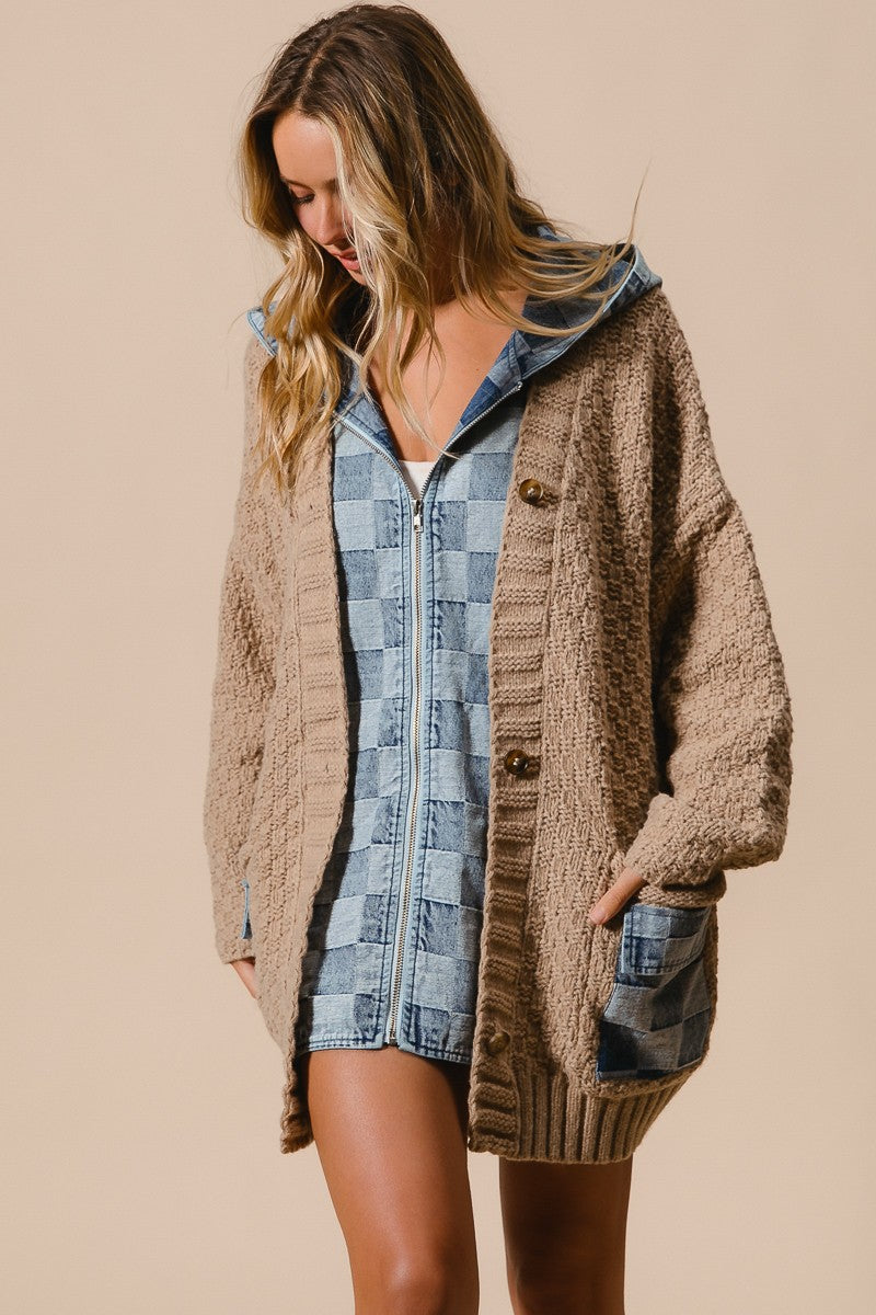 Finley Denim Sweater Cardigan | Latte