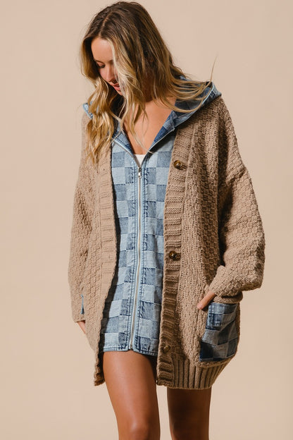 Finley Denim Sweater Cardigan | Latte