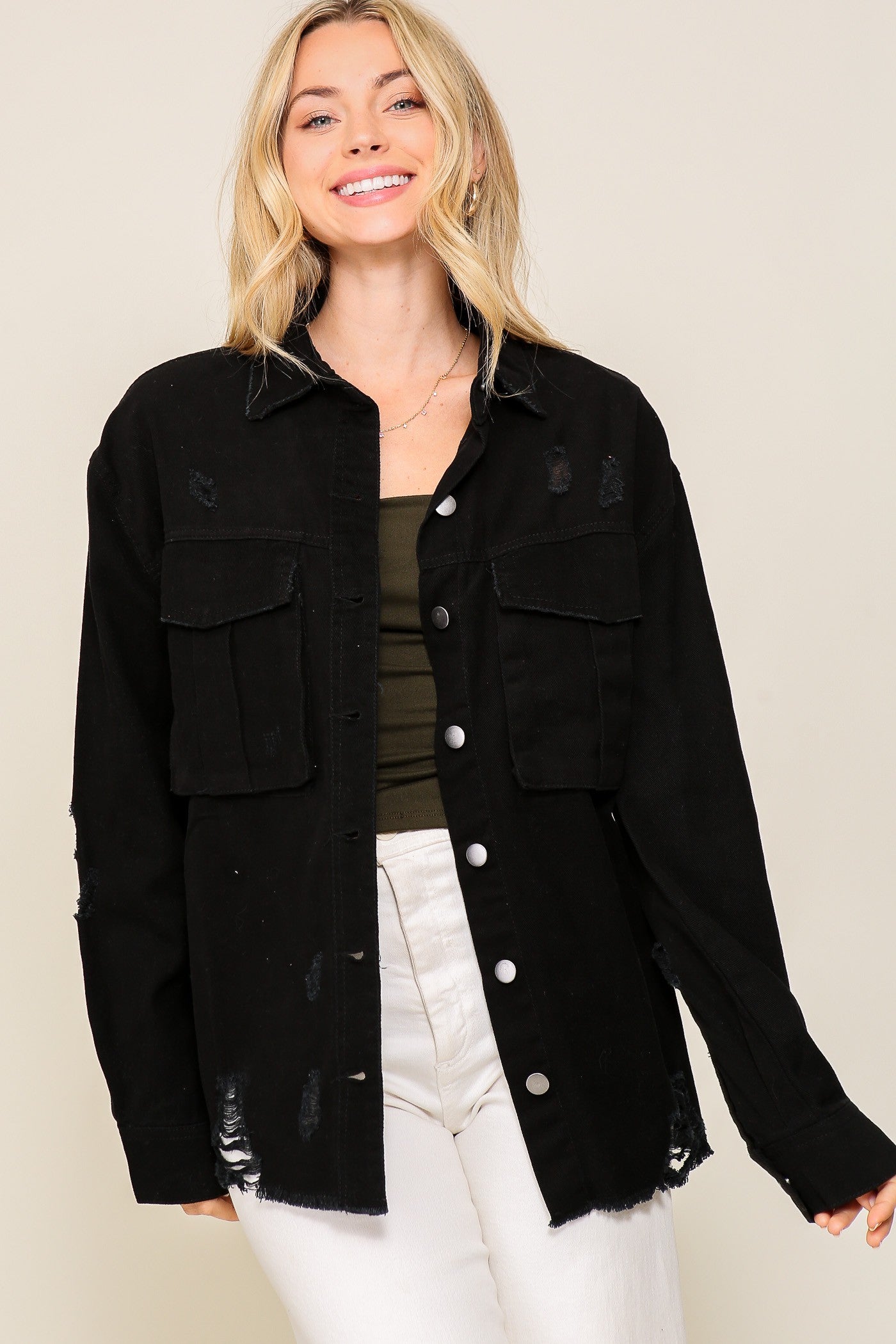 Fletcher Distressed Oversized Denim Jacket | Black