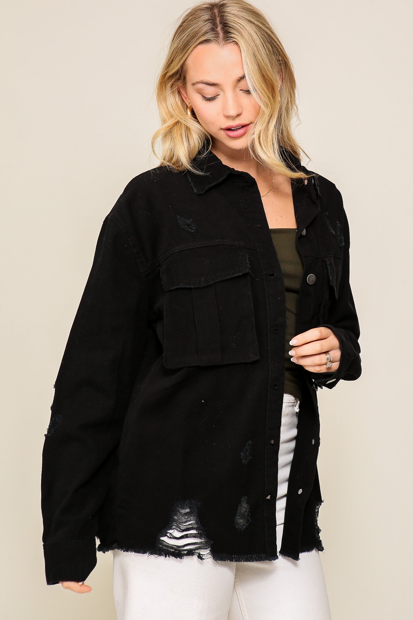 Fletcher Distressed Oversized Denim Jacket | Black