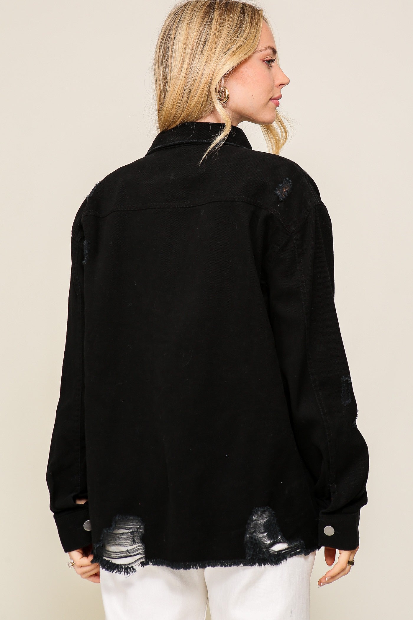 Fletcher Distressed Oversized Denim Jacket | Black