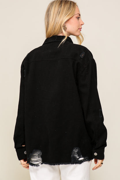 Fletcher Distressed Oversized Denim Jacket | Black
