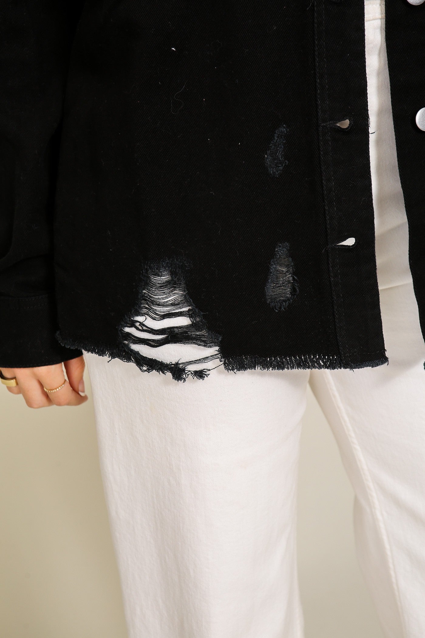 Fletcher Distressed Oversized Denim Jacket | Black