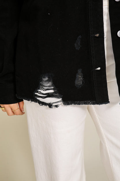 Fletcher Distressed Oversized Denim Jacket | Black