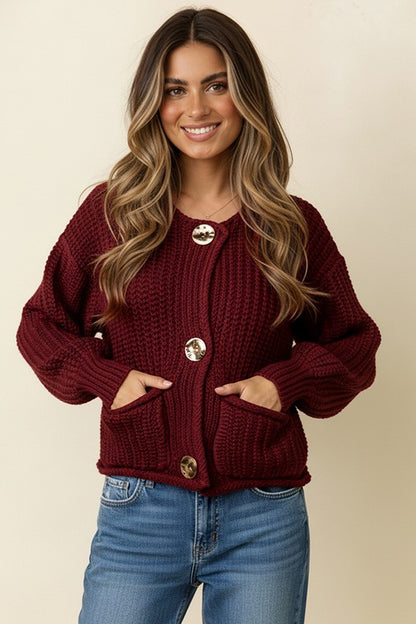 Frankie Chunky Knit Cardigan | Burgundy