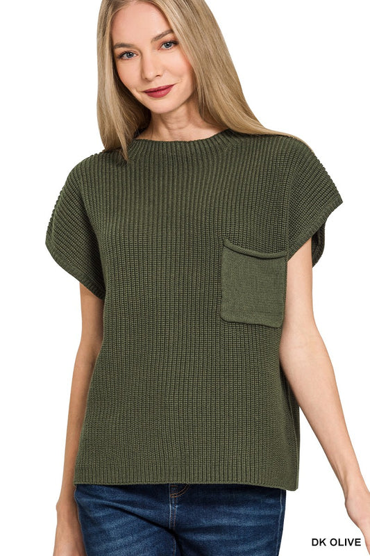 Freya Mock Neck Short Sleeve Sweater | Dk Olive