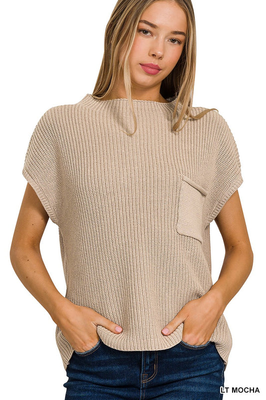 Freya Mock Neck Short Sleeve Sweater | Lt Mocha