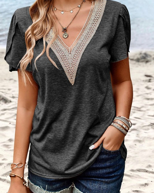 Emory Lace V Neck Too | Charcoal