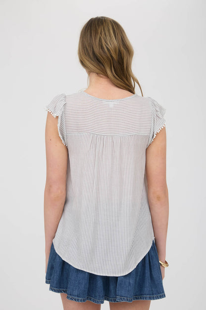 Hailey Stripe Lace Front Tie Top | Grey