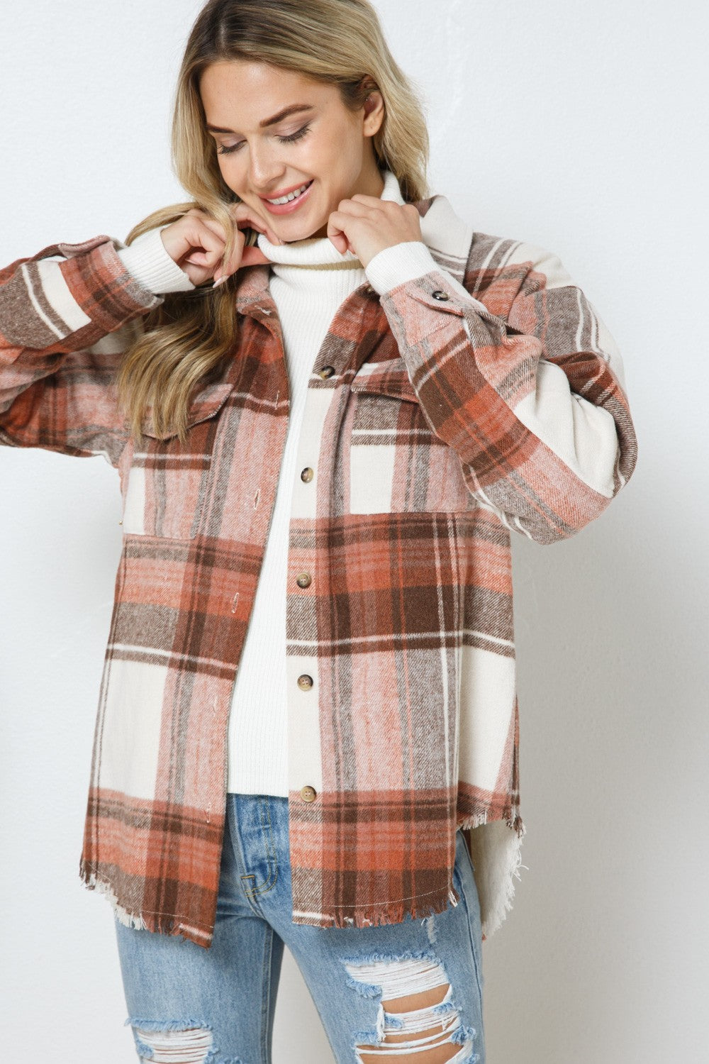 Harlow Plaid Shacket | Rust Brown