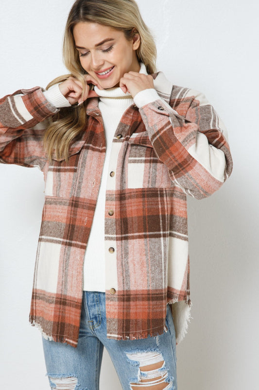 Harlow Plaid Shacket | Rust Brown