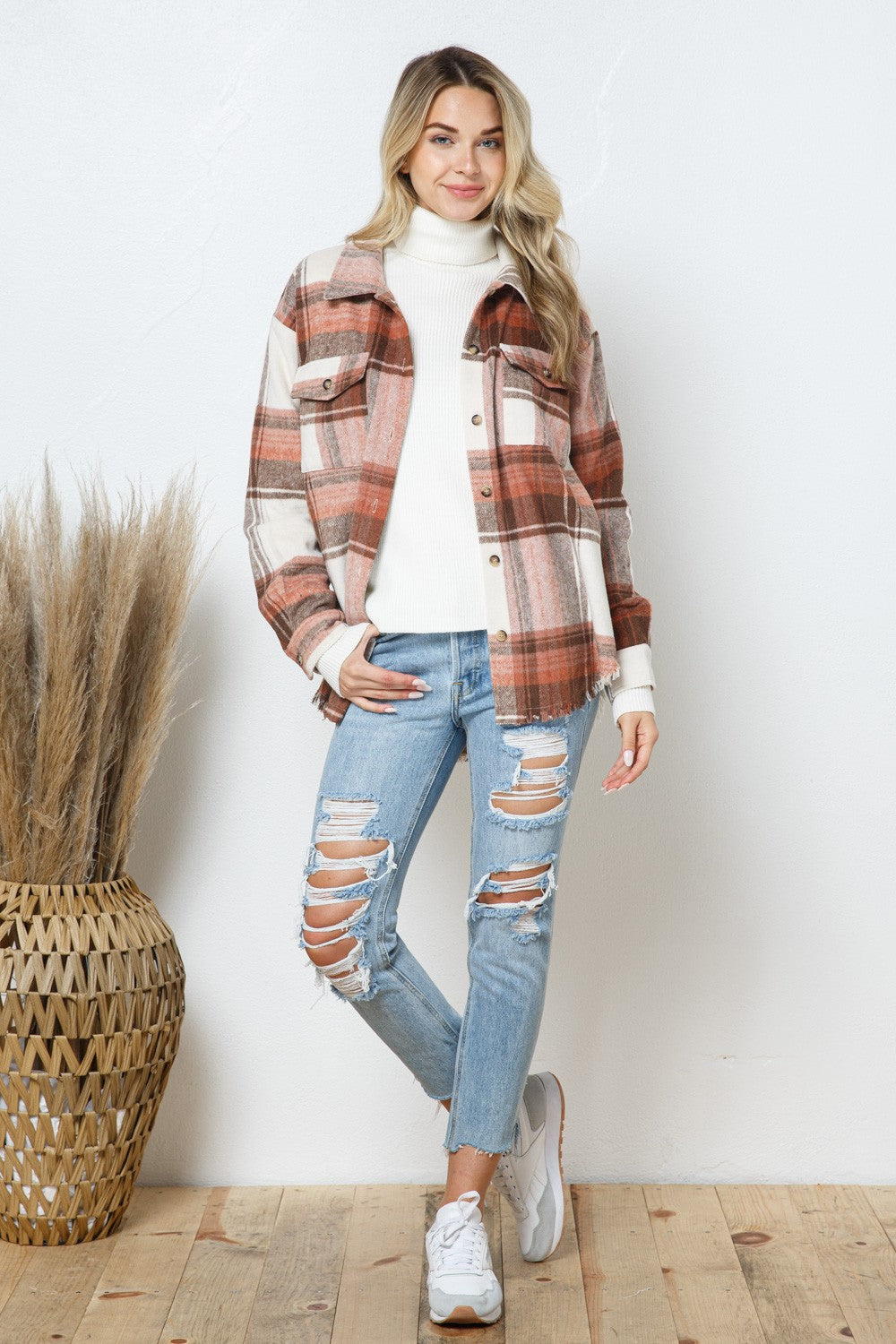 Harlow Plaid Shacket | Rust Brown