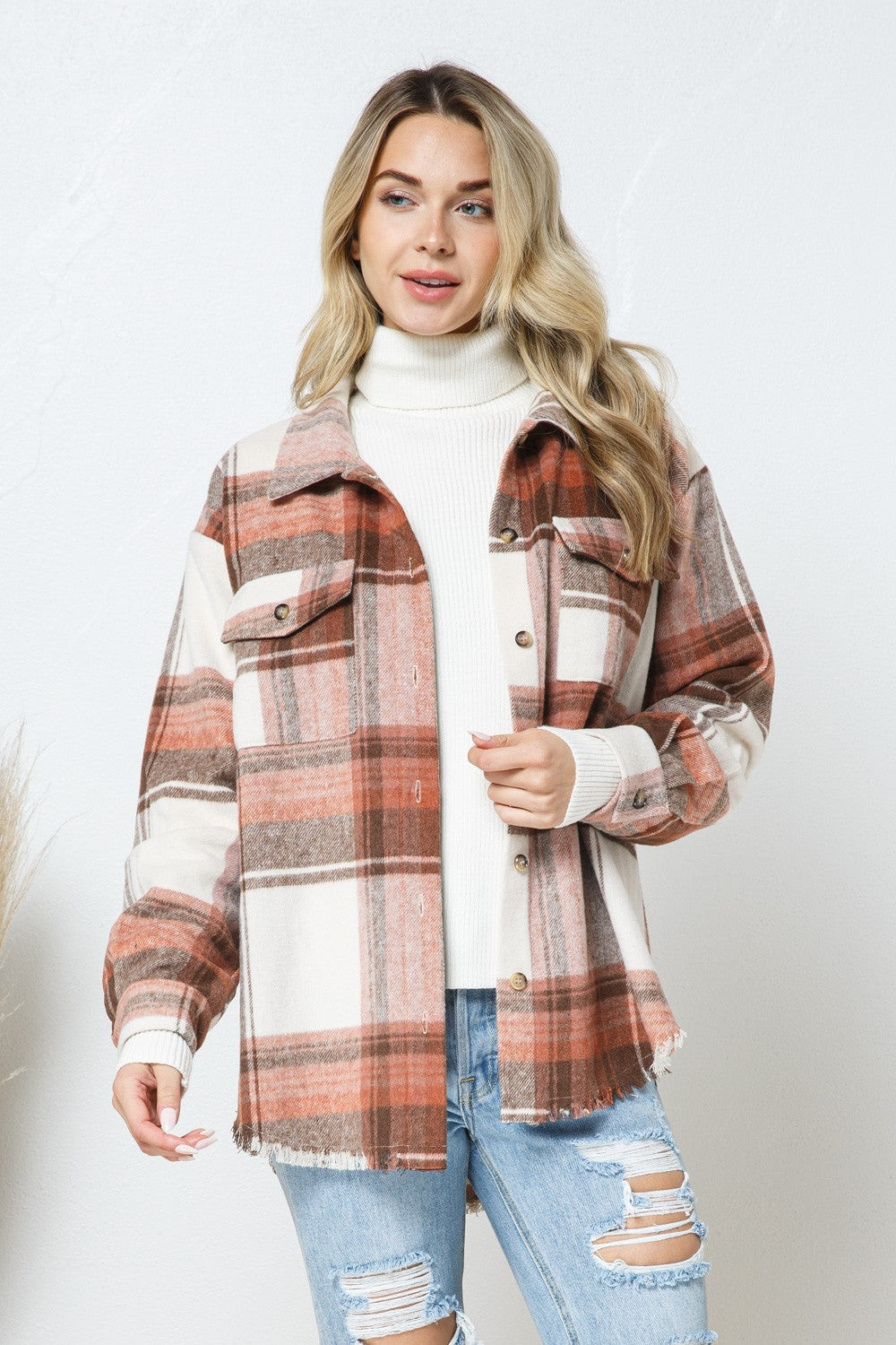 Harlow Plaid Shacket | Rust Brown