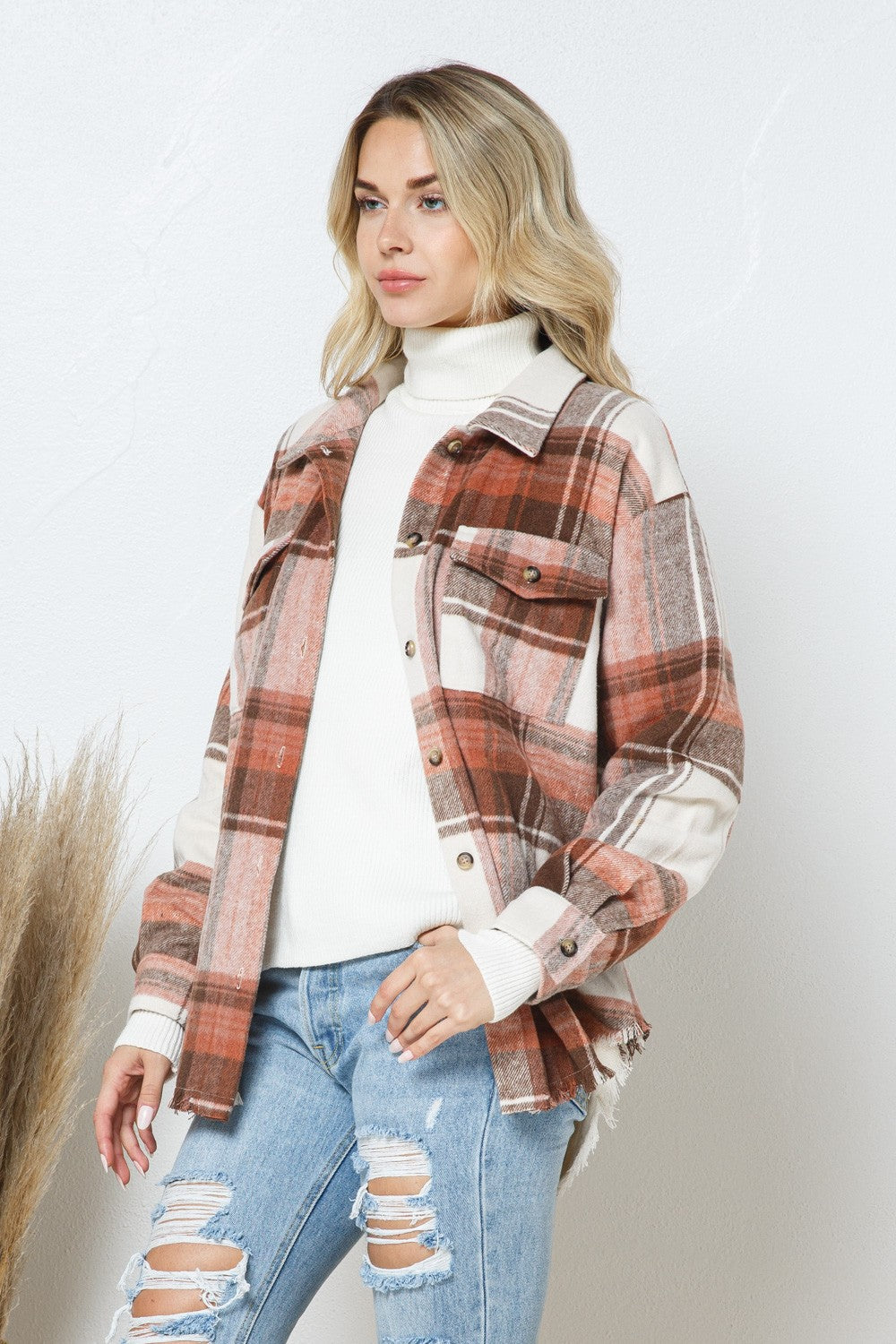 Harlow Plaid Shacket | Rust Brown