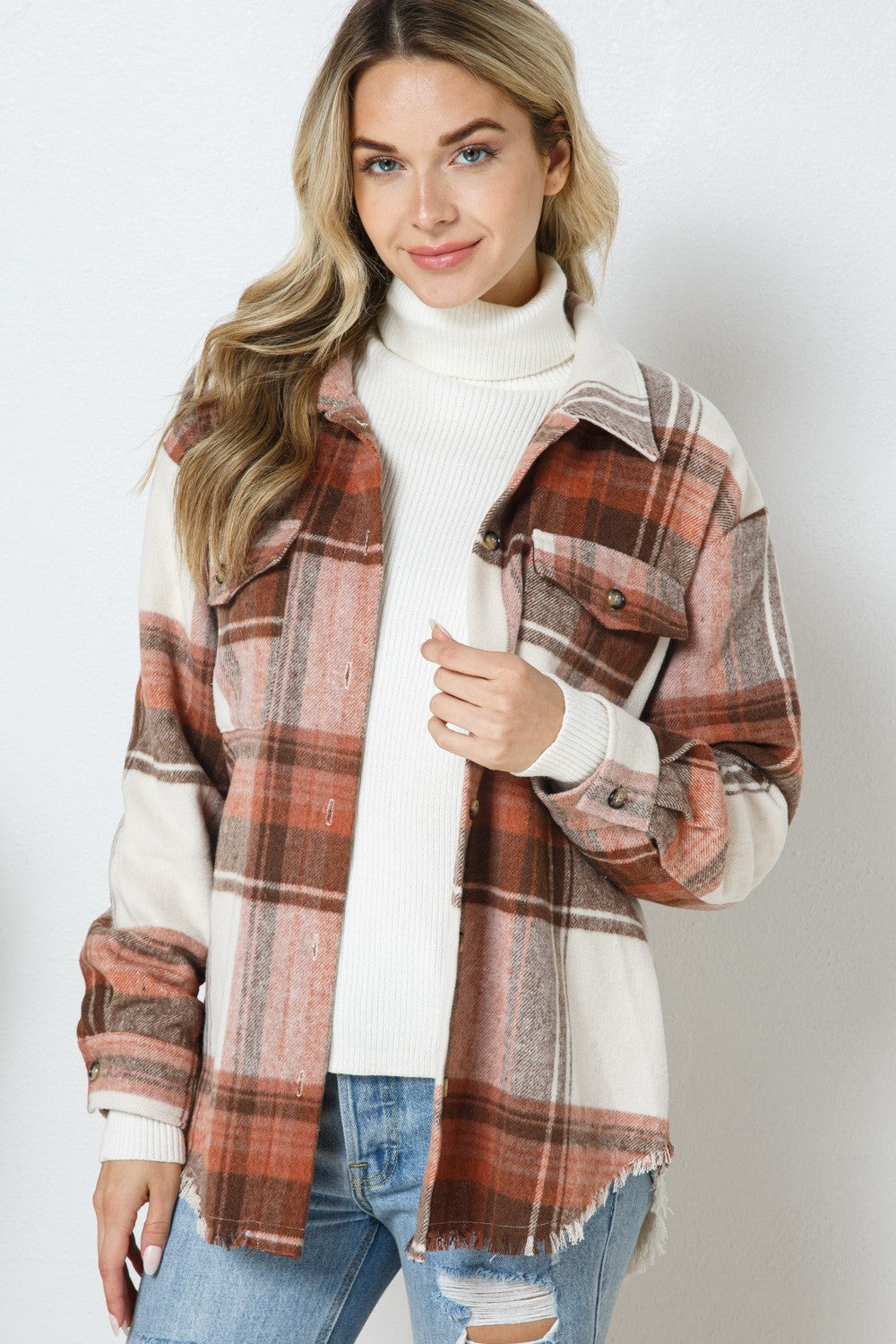 Harlow Plaid Shacket | Rust Brown