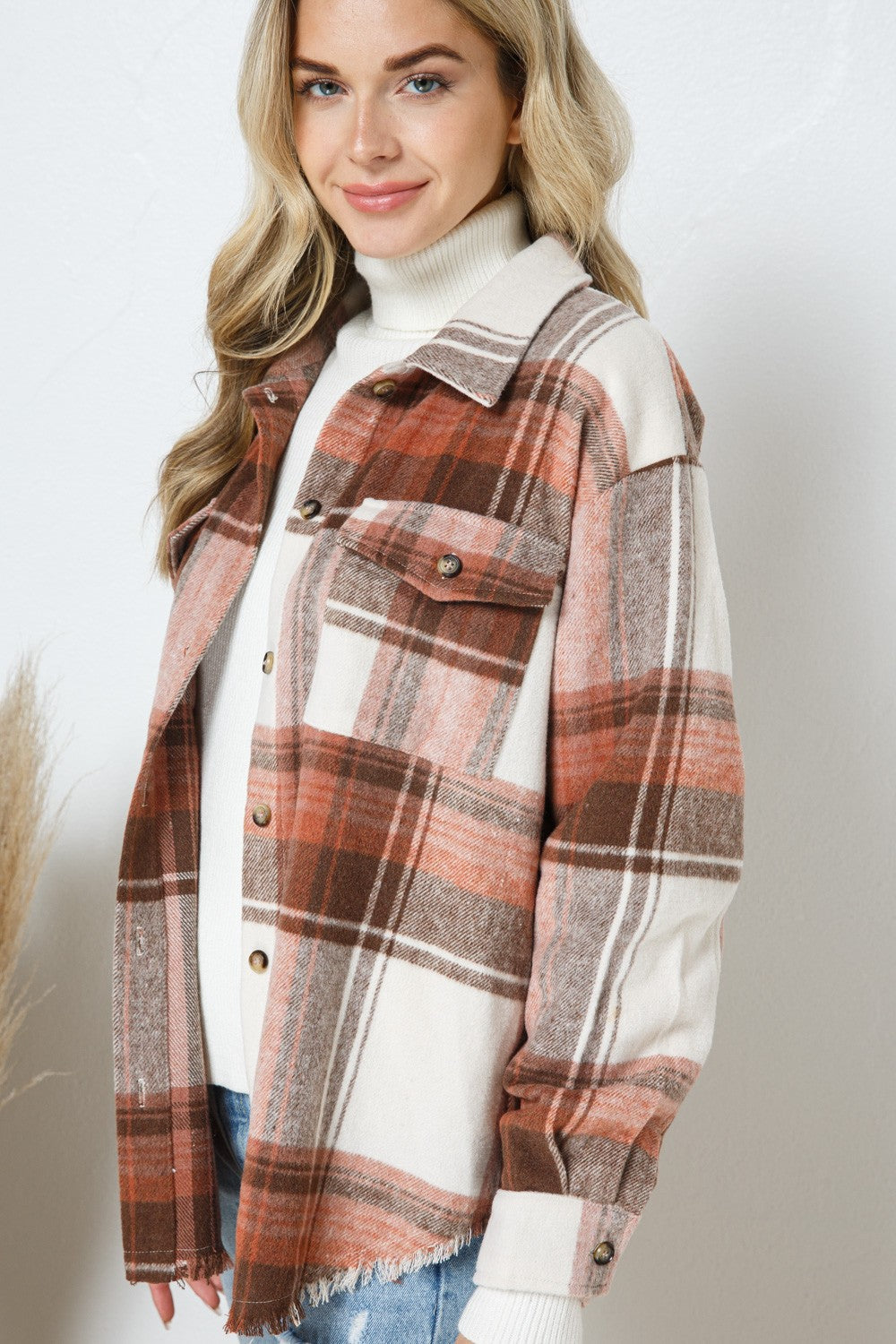 Harlow Plaid Shacket | Rust Brown