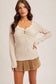 Hattie Lace Trimmed Ribbed Henley | Taupe