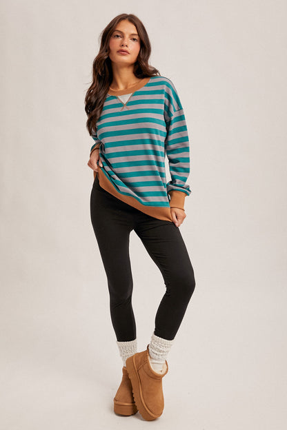Hazel Color Contrast Striped Sweatshirt | Teal