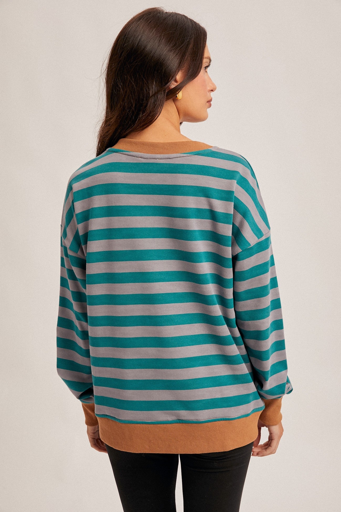 Hazel Color Contrast Striped Sweatshirt | Teal