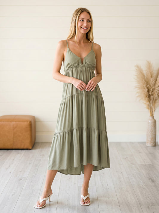 Noah Tiered Midi Dress | Olive