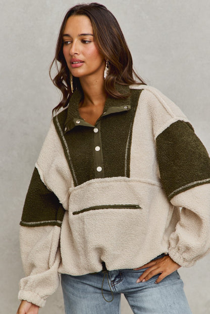Cozy Girl Essential Sherpa Pullover | Olive