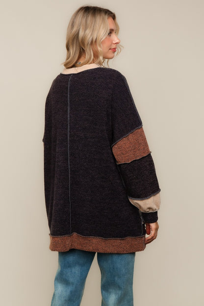 Janessa Two-Tone Color Block Oversized Cardigan | Charcoal