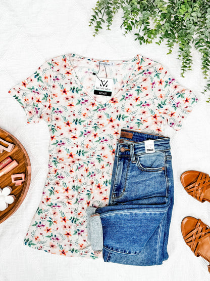 Sarah Ruffle Top | Ivory Floral