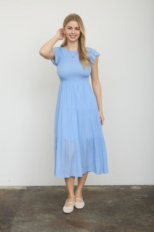 Raine Smocked Midi Dress | Blue