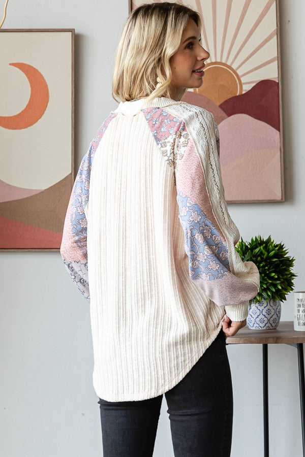 Izzy Lace Contrast Long Sleeve | Oatmeal