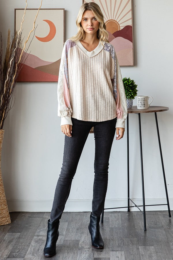 Izzy Lace Contrast Long Sleeve | Oatmeal