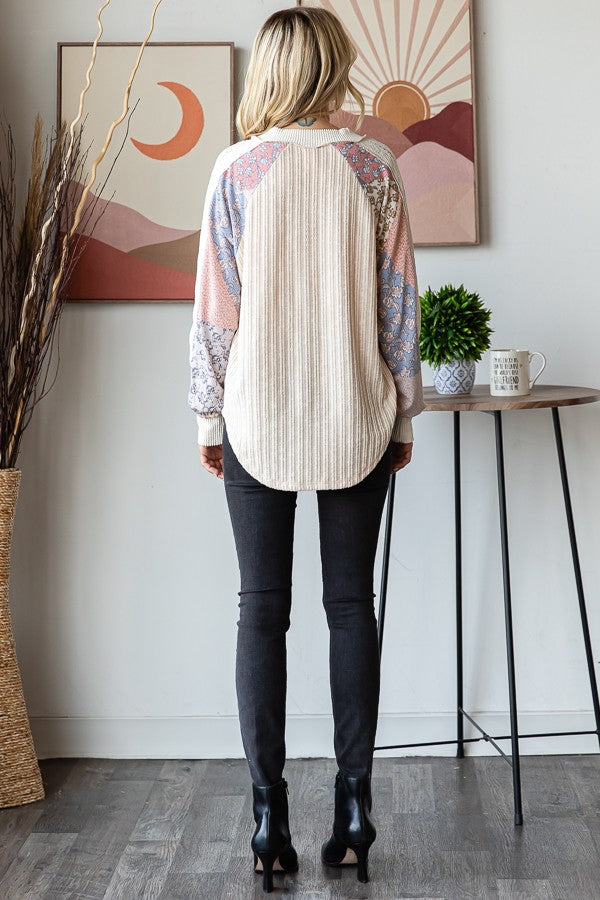 Izzy Lace Contrast Long Sleeve | Oatmeal