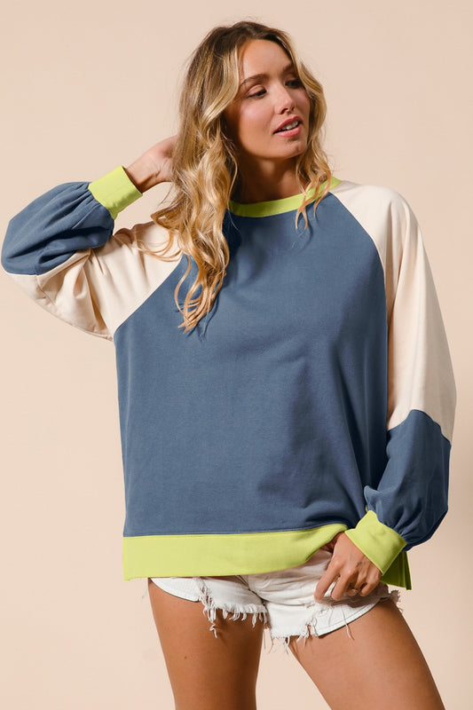 Jamie Color Block Long Sleeve | Indigo/Lime