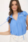 Kali Embroidery Ruffle Detail Front Tie Blouse | Blue
