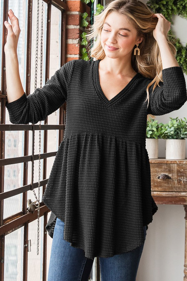 Katie Waffle Knit Long Sleeve | Black