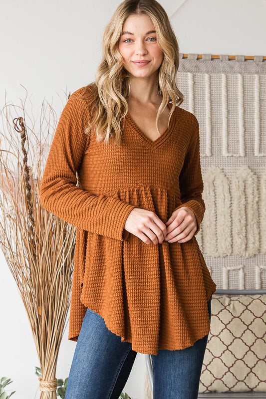 Katie Waffle Knit Long Sleeve | Camel