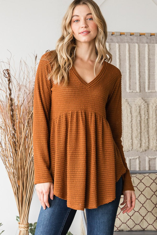 Katie Waffle Knit Long Sleeve | Camel