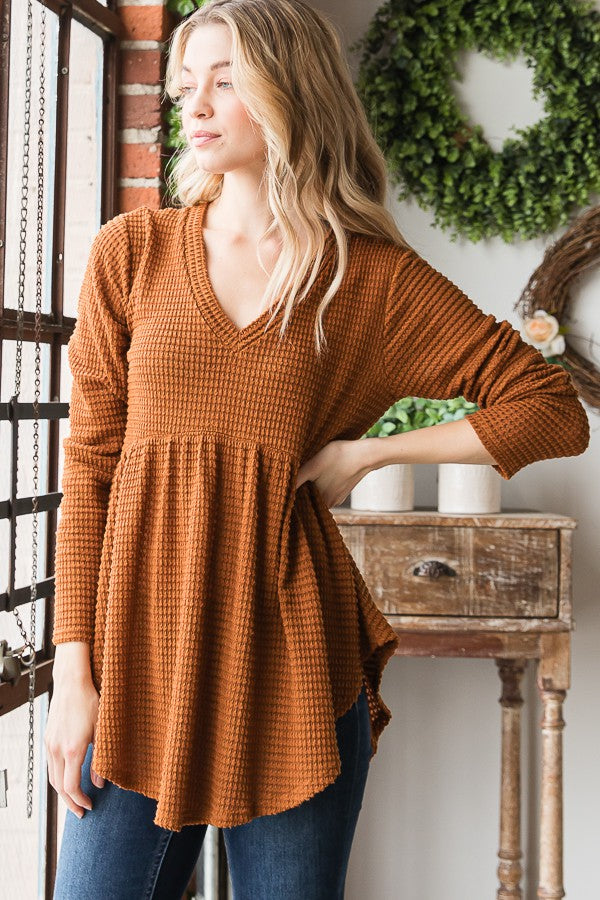 Katie Waffle Knit Long Sleeve | Camel